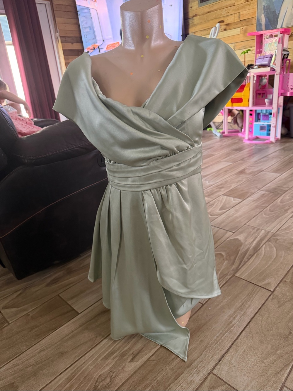 Lulu's Sage Green Asymmetrical Wrap Dress